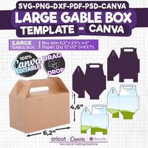 Large Gable Box Template, Box Template, Gift Box Svg, DIY Box Template, Canva Editable, Gable Box Cricut Svg, Party Favors, favor box svg
