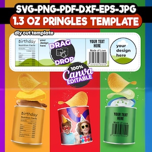 Pringles 1.3 oz Labels Template | Pringles Template | Custom Chip Can Label | Canva Drag & Drop | Party Favor | Snack Wrap, Party Favor