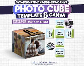 Photo Cube Template, Custom Photo Cube Box, Photo Box Template, 3D Cube Template, Photo Cube Box, Memory Photo Cube, Box Svg, Canva Editable