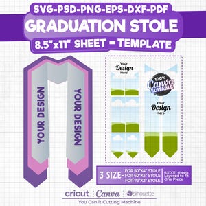 Graduation Stole Template Bundle, Stole Template Svg, Grad 2025, Graduation Stole Sublimation Template, Graduation Template, Canva Editable