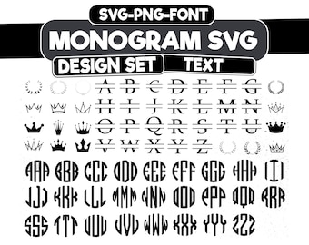 Custom Monogram SVG Bundle: Crown & Wreath Font (SVG, PNG)