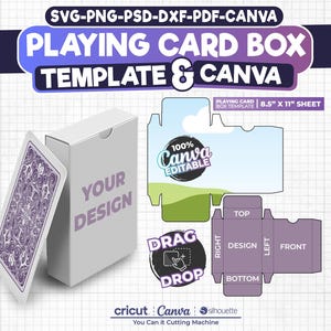Modello di scatola per carte da gioco vuota SVG, modello di scatola per carte collezionabili, modello di scatola per carte da poker, Cricut, Silhouette, Canva modificabile, scatola per carte da gioco