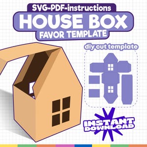 Plantilla SVG de caja de casa, plantilla de casa de pueblo, archivos de corte de Cricut, archivos de corte de Silhouette, caja de juguetes, caja de bombones, caja de dulces SVG, formato PDF