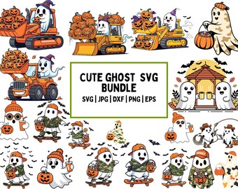 Ghost SVG Bundle | Kawaii Halloween Clipart (Digital Files)