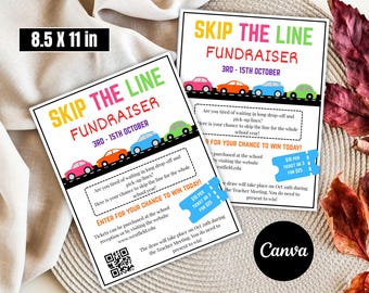 Skip the Line Fundraiser Flyer: Editable School PTO PTA Invitation (Canva Template)