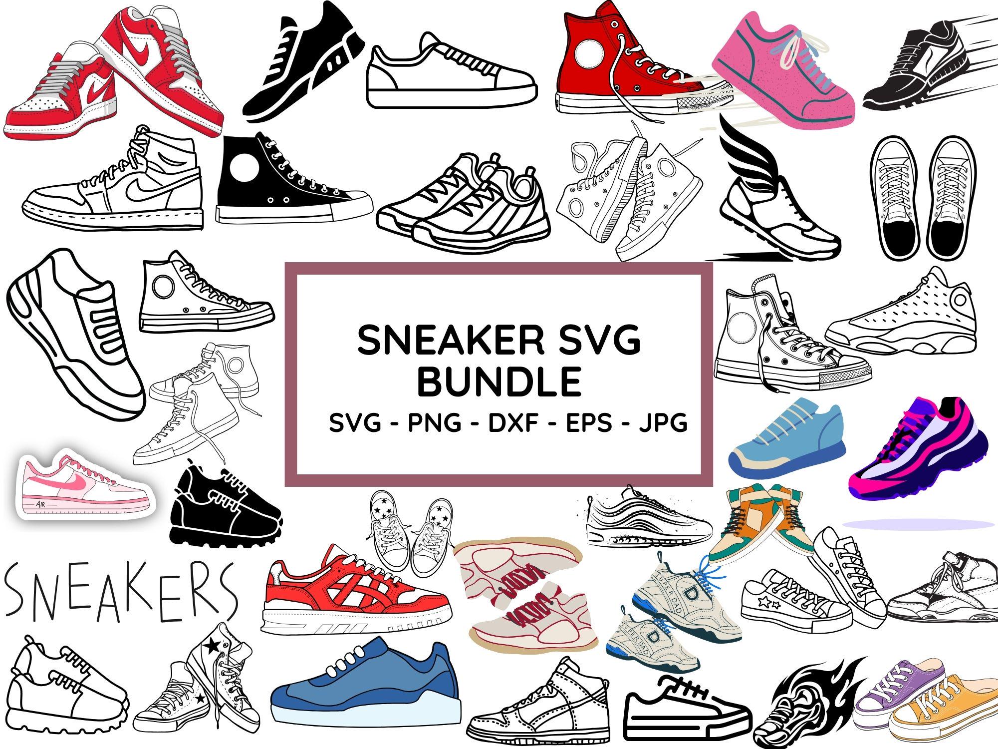 Sneaker Svg Bundle, Sneakers Svg, Running Shoes, Sneaker Clipart, Png for Sublimation, Basketball Shoes Svg Files for Cricut, Silhouette
