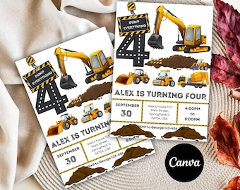 Construction Birthday Invitation: Dump Truck Party, Editable Canva Template