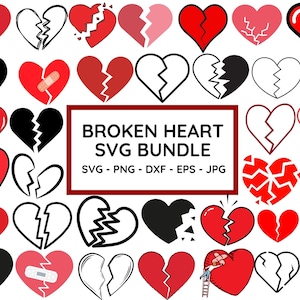 May include: A set of 30 broken heart SVG files in various styles, including black, white, and red. The SVG files are perfect for creating crafts, cards, and other projects.