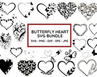 Paquete SVG de corazón de mariposa: diseños de amor (descarga digital)