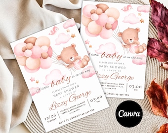 Editable Boho Bear Baby Shower Invitation: Pink & Blue (Digital)