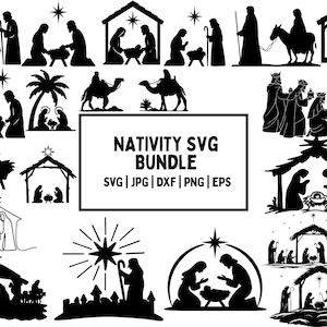 Julkrubba SVG laserskurna filer: Julkrubbasilhuett (digital nedladdning)