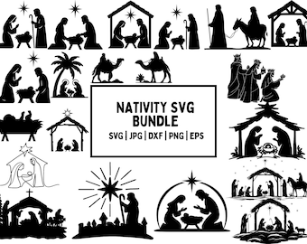 Arquivos SVG de corte a laser de presépio: silhueta de presépio de Natal (download digital)