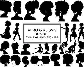 Afro Woman Svg Bundle, Afro Girl Svg, Black Woman Svg, Black Woman Silhouette, Afro Hair Svg, Afro Queen Svg, Afro Woman Cut File For Circut