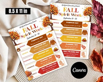 Editable Fall School Spirit Week Flyer Template (Digital Download)