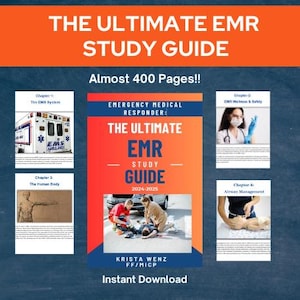 Peut inclure: Un guide d'étude pour les intervenants médicaux d'urgence (EMR) intitulé "The Ultimate EMR Study Guide" et sous-titré "Almost 400 Pages!!". Le guide est divisé en chapitres, notamment "The EMR System", "The Human Body", "EMR Mechanics & Safety" et "Airway Management".