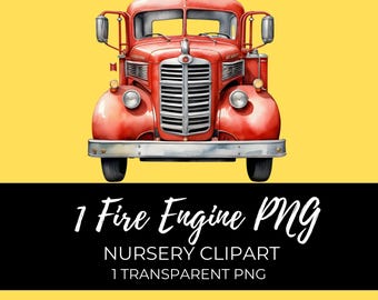 Camión de bomberos PNG, Camión de bomberos en acuarela PNG, Camión de bomberos, Arte infantil de camión de bomberos, Decoración infantil de bombero, Camión de bomberos rojo