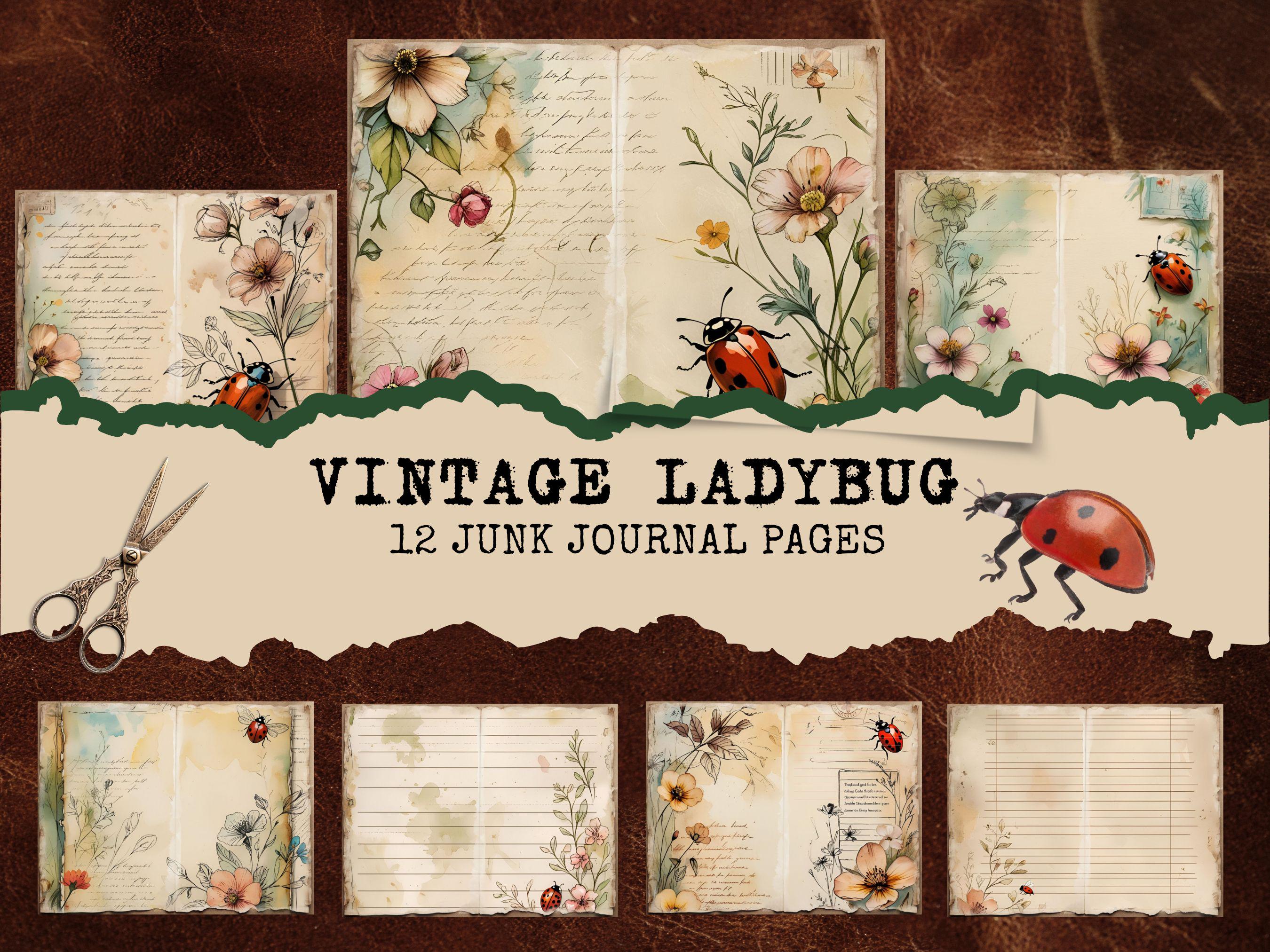 Vintage Ladybug Junk Journal Pages Printable 12 Pack With Watercolor ...