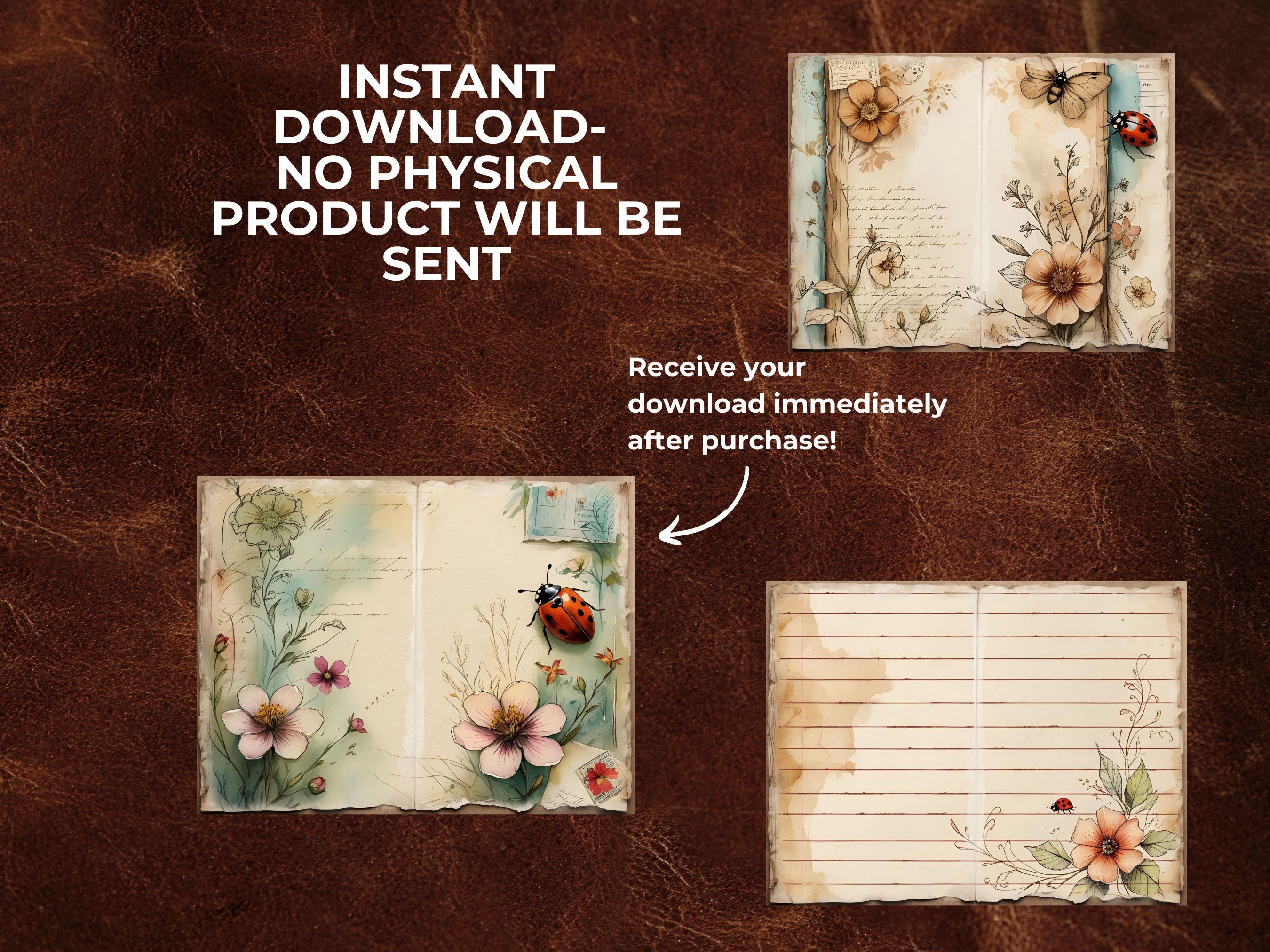Vintage Ladybug Junk Journal Pages Printable 12 Pack With Watercolor ...