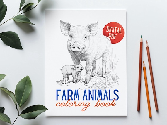 Farm Animals Coloring Book: 12 hand-drawn-style Illustrations (PDF Digital Download)
