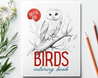 Bird Adult Coloring Book | Digital Download PDF | Hand-Drawn Style Sketches | Botanical-Inspired Art