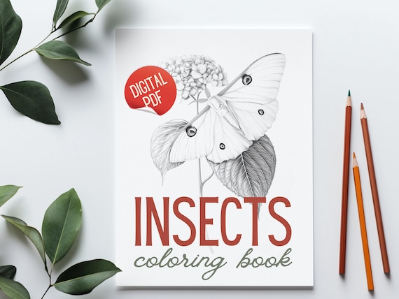 Insect Adult Coloring Book | Digital Download PDF | Hand-Drawn Style Sketches | Botanical-Inspired Art