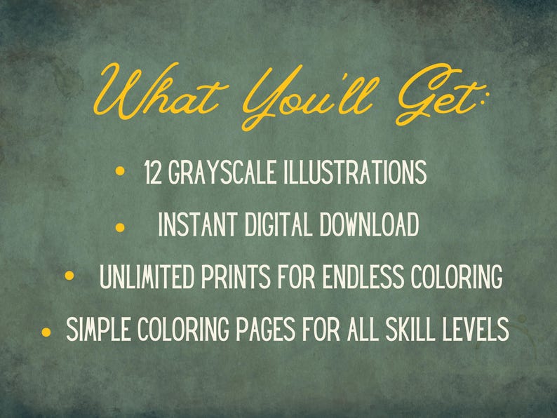 A summary slide listing benefits: instant download, unlimited prints, unique detailed designs, and tips for choosing materials.