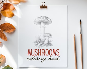 Printable Mushrooms Coloring Pages | Adult Beginner Art Practice | Instant Download