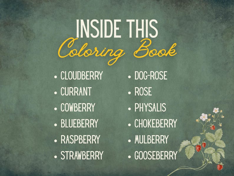 Berry Color Book Stack Berries Coloring Book: 12 Vintage Botanical Illustrations (digital ...