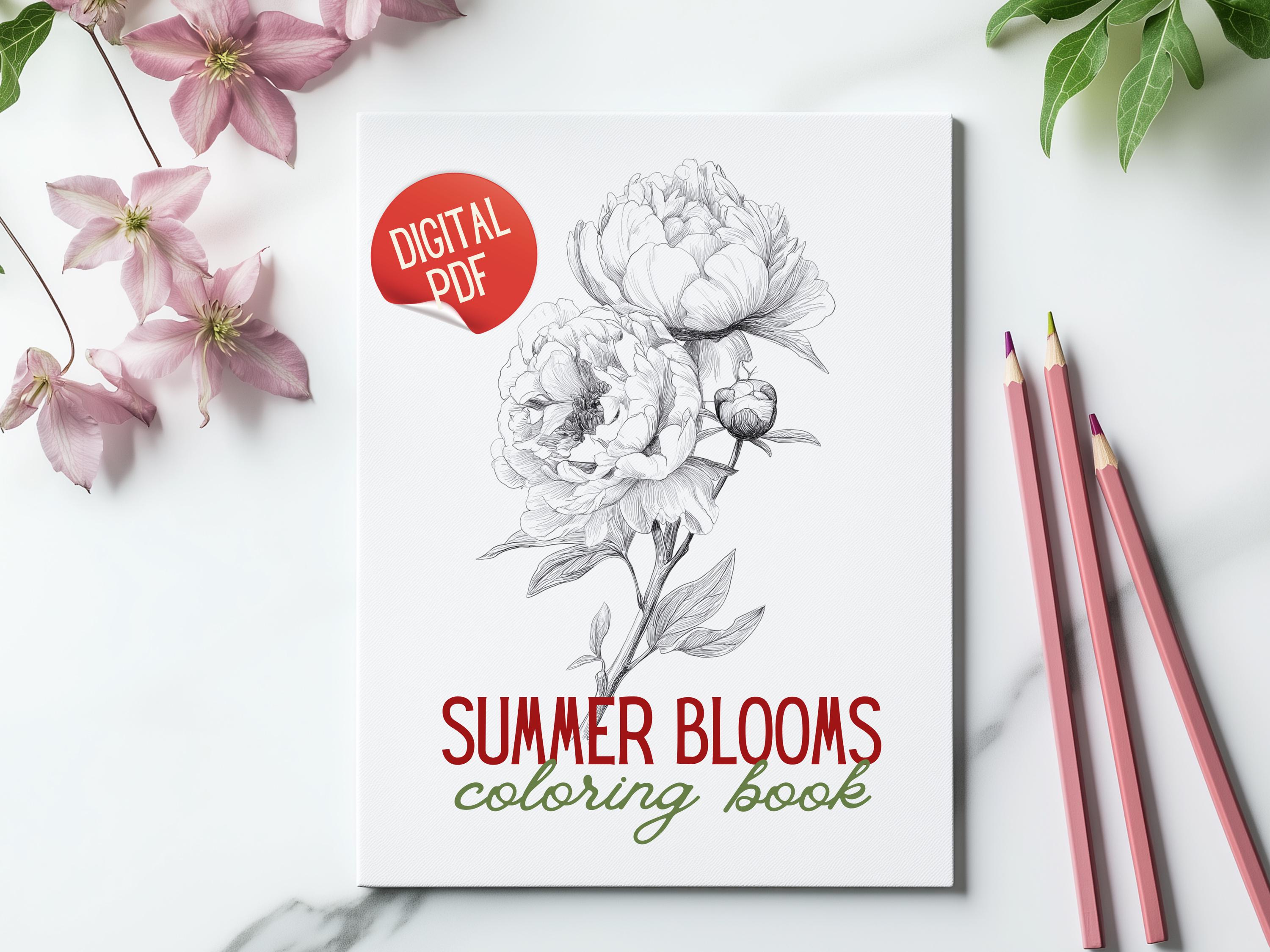Floral Coloring Book | Summer Blooms Botanical Sketches (digital ...