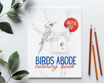 Birds Coloring Book: 8 Vintage Botanical Illustrations (Printable PDF File)
