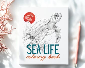 Sea Life Coloring Book: 8 Marine Animal Illustrations (PDF Digital Download)