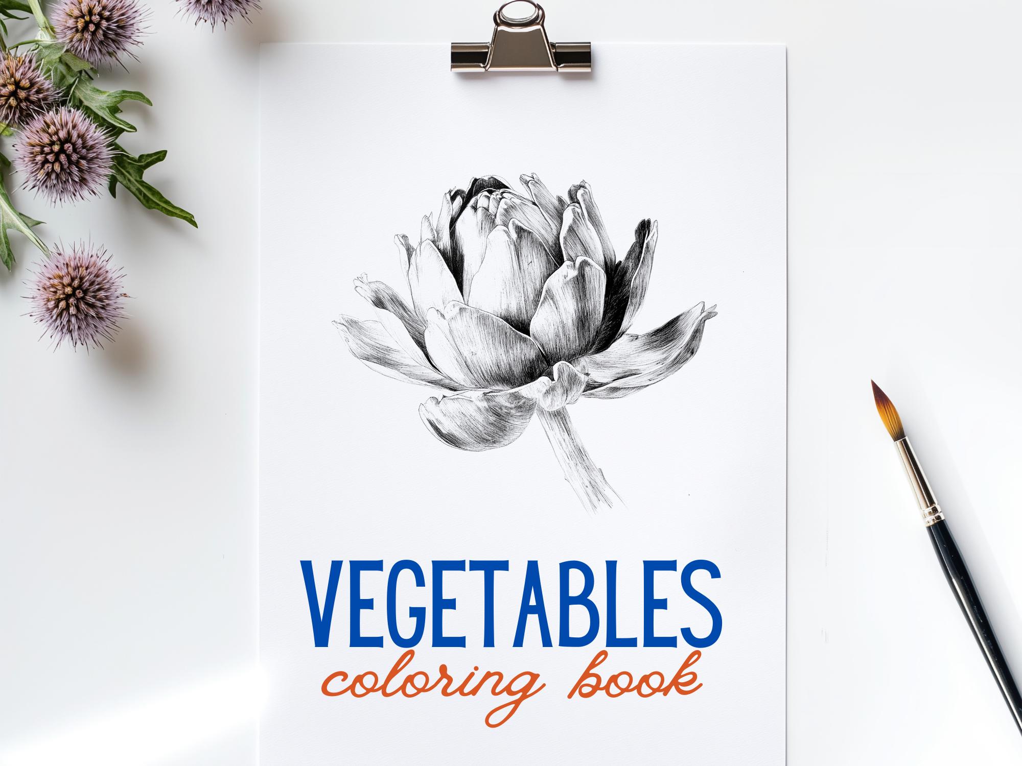 Printable Vegetable Coloring Pages | Hand-Drawn Style PDF for Watercolor and Markers | Adult Coloring Book Digital Download