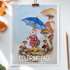 Printable Autumn Mouse Coloring Page | Retro Woodland Animal, Cozy Fall Instant Download for Adults & Kids
