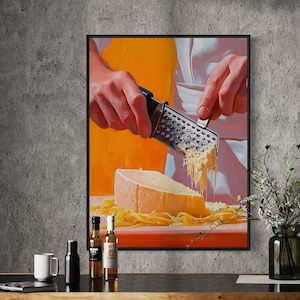 Italian Kitchen Art Print: Chef Grating Cheese Over Pasta (Digital Download