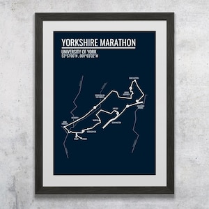 Maratón de Yorkshire. Una interpretación minimalista de esta popular ruta de maratón con base en York. Personalización disponible. Regalo para corredores