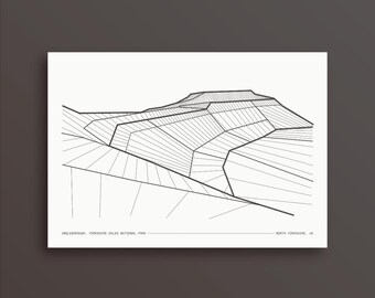 Odbitka szczytu Ingleborough Fell: Yorkshire Peak Line Art