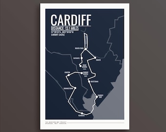 Trasa półmaratonu w Cardiff – wydruk artystyczny: Prezent dla biegacza