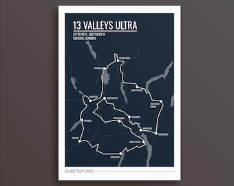 Trasa biegu ultra 13 dolin – wydruk artystyczny: prezent dla biegacza terenowego, spersonalizowany
