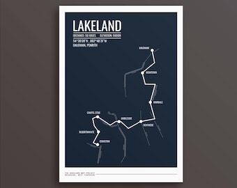 Trasa biegu Lakeland 50 – wydruk artystyczny: spersonalizowany prezent dla biegacza górskiego.