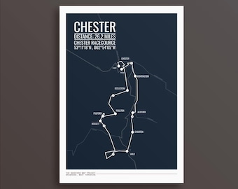 Spersonalizowany wydruk artystyczny trasy maratonu w Chester: prezent dla maratończyka