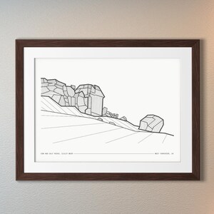 Vache et veau, dessin au trait monochrome minimaliste de ce magnifique monument du Yorkshire. Un cadeau pour les marcheurs et les amateurs de plein air.