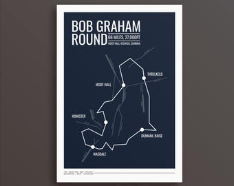 Bob Graham Round Fell Running Art Print: Mapa tras Lakeland