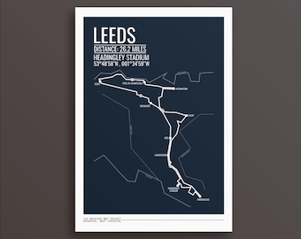Spersonalizowana mapa trasy maratonu w Leeds: minimalistyczna mapa trasy w Yorkshire, prezent dla biegaczy