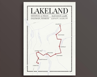 Trasa wyścigu Lakeland 50 – wydruk artystyczny: styl retro, historyczny, vintage