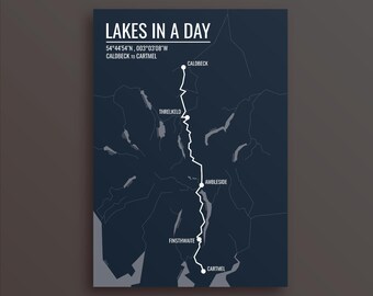 Trasa biegu ultramaratońskiego „Jeziora w jeden dzień” – wydruk artystyczny: prezent dla uczestników ultramaratonu w Cumbrii