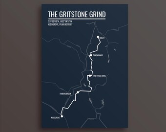 Trasa wyścigu Gritstone Grind, wydruk artystyczny: mapa ultramaratonu Peak District