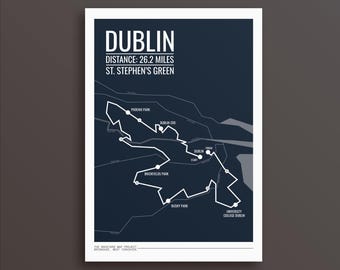 Spersonalizowany wydruk artystyczny Maratonu w Dublinie: Minimalistyczny plakat z trasą biegu, prezent dla biegaczy