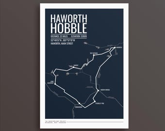 Trasa ultramaratonu Haworth Hobble, wydruk artystyczny: Prezent dla biegaczy z Yorkshire Fell