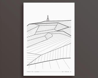 Impresión de Stoodley Pike: dibujo lineal de un punto de referencia de Yorkshire