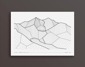 Odbitka ze szczytu Snowdon Fell: monochromatyczna sztuka górska Walii